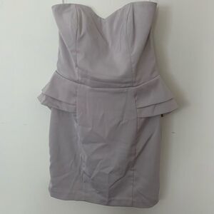 H&M Strapless Sweetheart Peplum Light Gray Dress